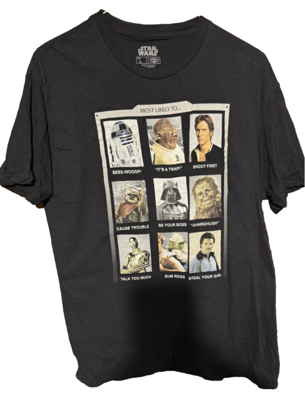 Star Wars Most Likely To T Shirt Men's Size L Black